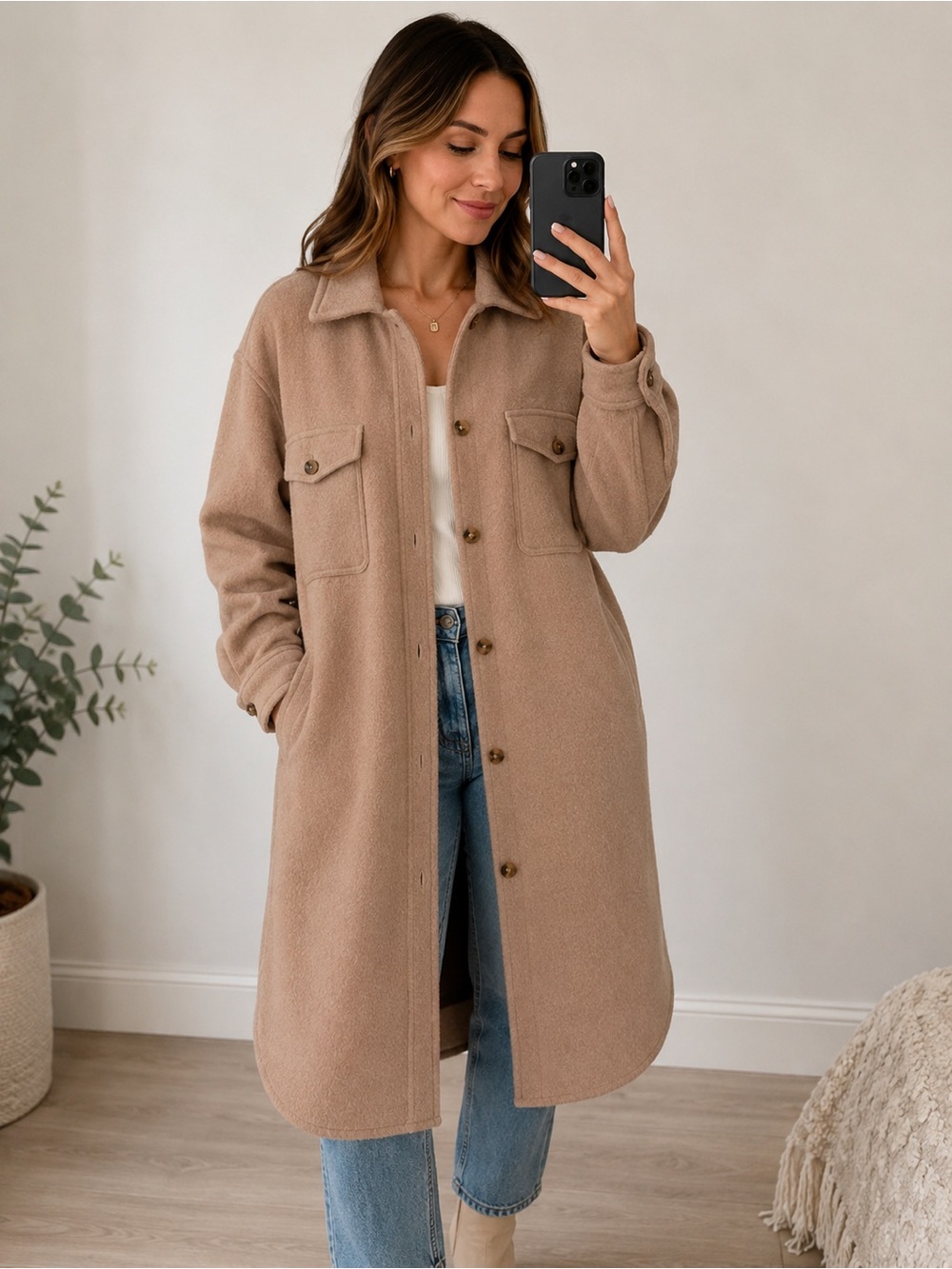 Wilfred Beige Teddy Shacket Coat
